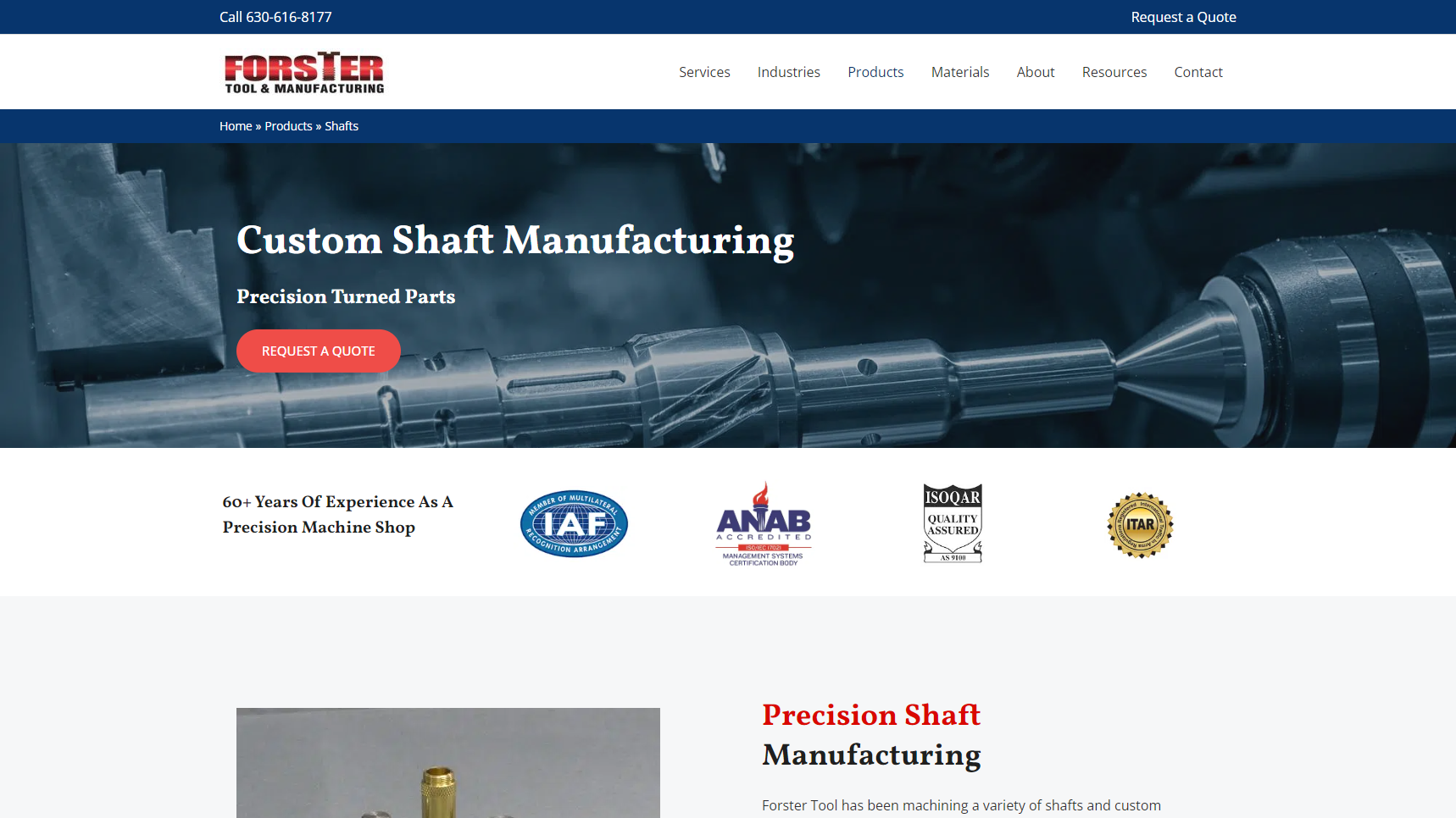 Forster Tool & Manufacturing - Shaft Manufacturer