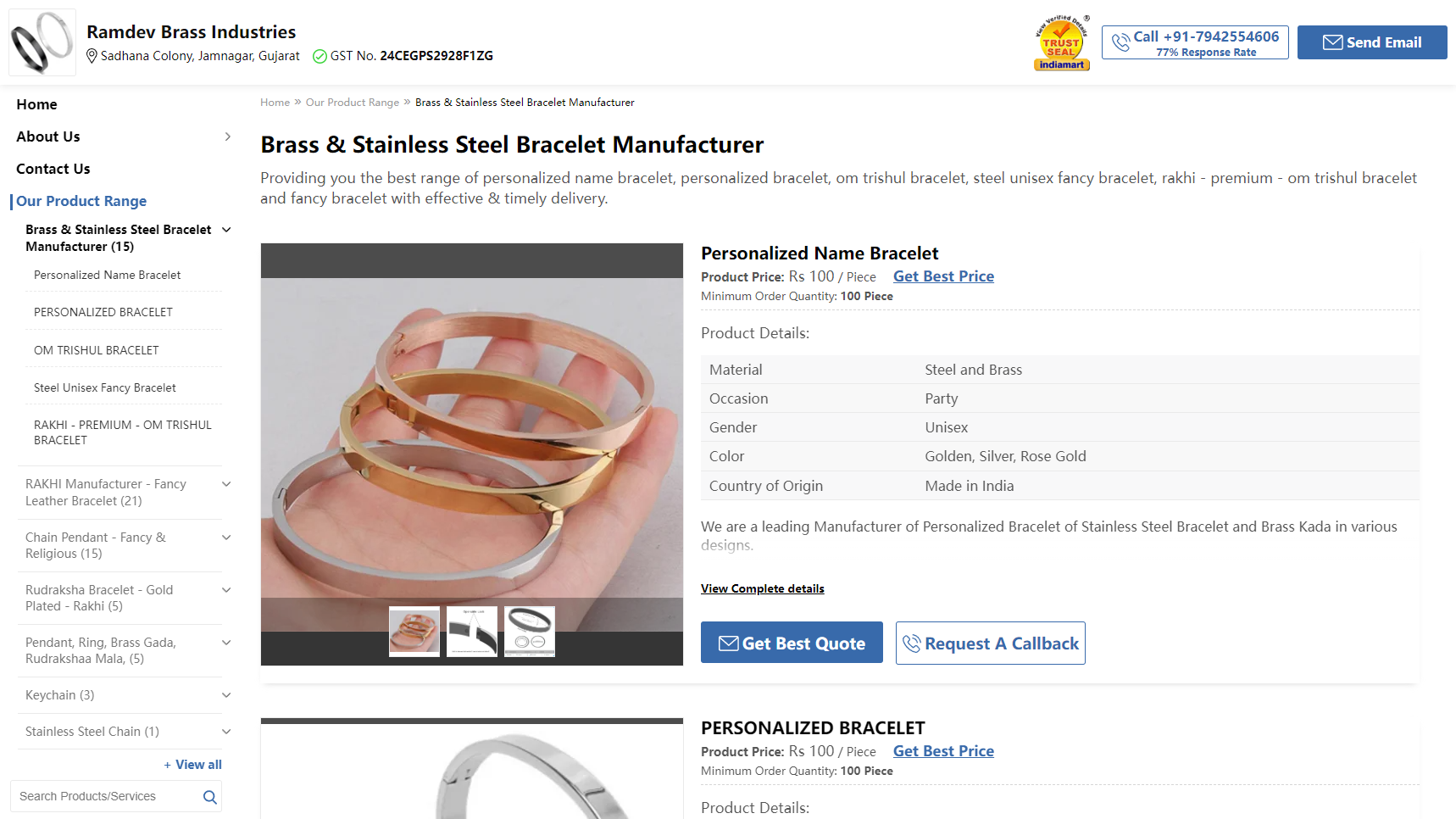 Ramdev Brass Industries - Bracelet Manufacturer