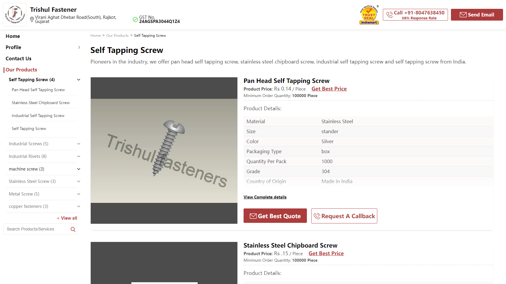Trishul Fasteners - Screw Manufacturer