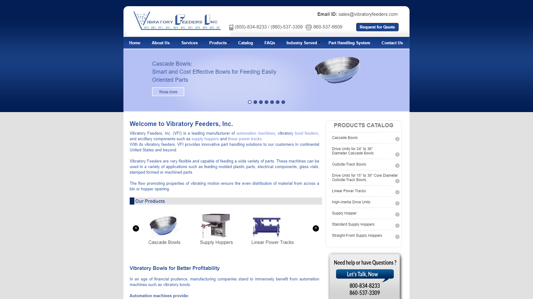 Vibratory Feeders, Inc. - Bowl Feeder Manufacturer