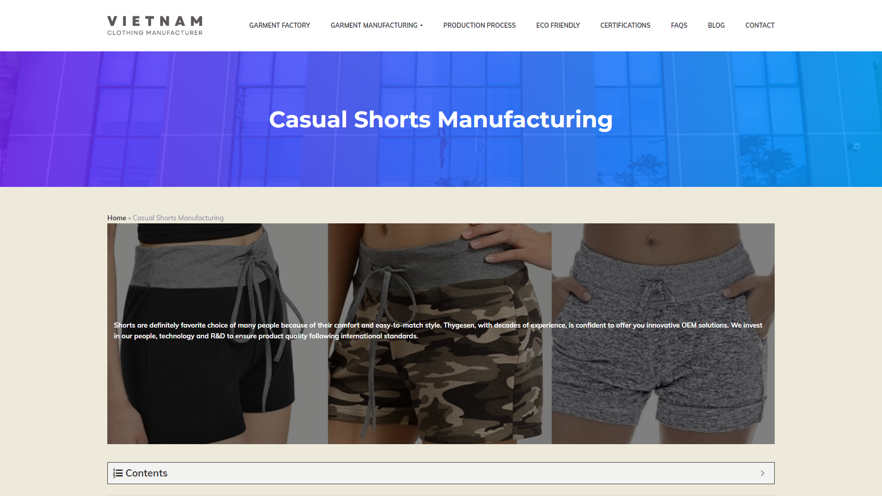 Vietnam Clothing Manufacturer - Shorts Manufacturer