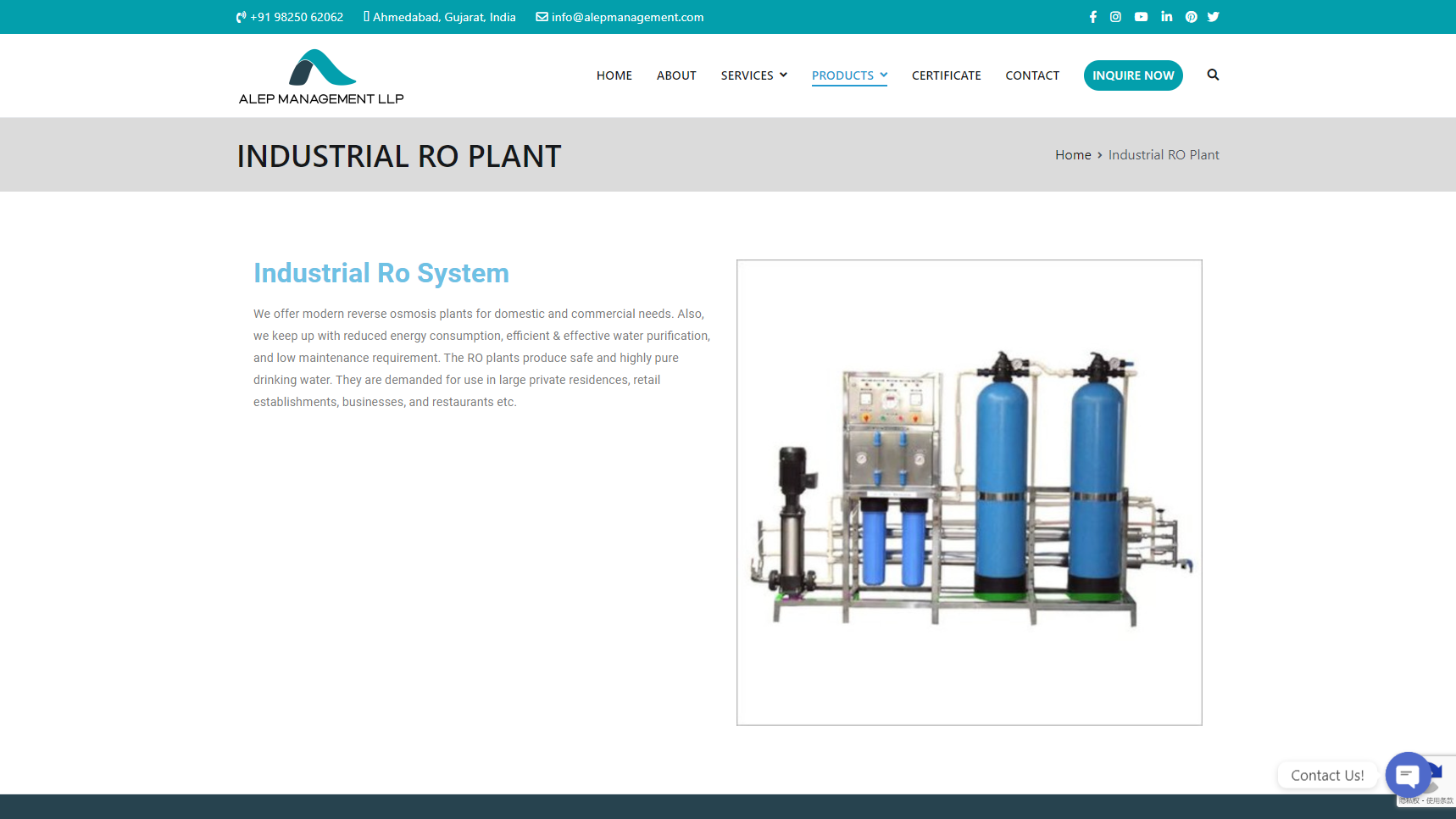 Alep Management - Industrial RO Plant Manufacturer